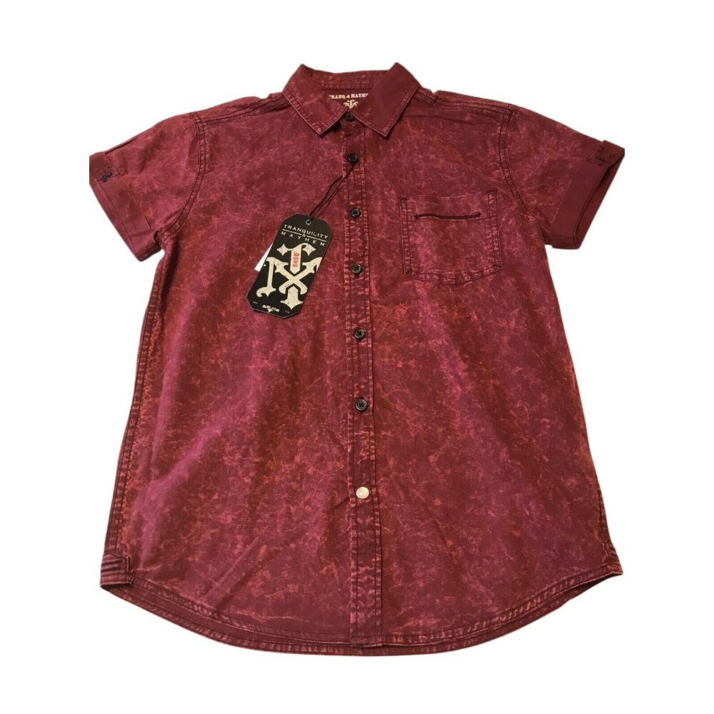 Tranquility And Mayhem Boys Size Medium Shirt Short Sleeve Casual Burgundy New